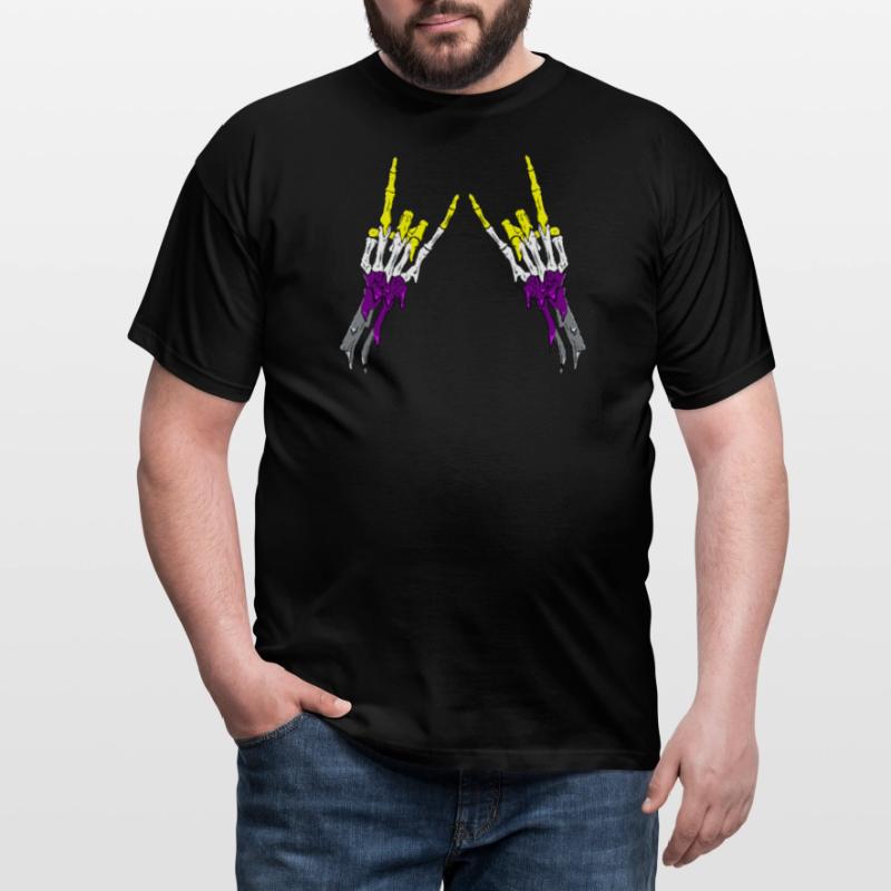 Non Binary Pride Flag Devil Horn Skeleton Subtle Männer T-Shirt