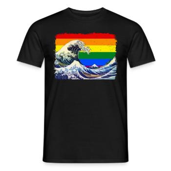 Gay Pride Rainbow Flag Big Wave Off Kanagaw - Men's T-Shirt - black - Front - AI Model Male 178 light (178cm)