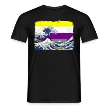 Non-binary Pride Flag Great Wave off Kanagawa - Men's T-Shirt - black - Front - AI Model Male 178 light (178cm)