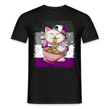 Asexual Pride Ass Flag Japanese Ramen Cat - Men's T-Shirt - black - Front - AI Model Male 178 light (178cm)