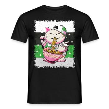 Demiromantic Pride Flag Japanese Ramen Kat - Men's T-Shirt - black - Front - AI Model Male 178 light (178cm)