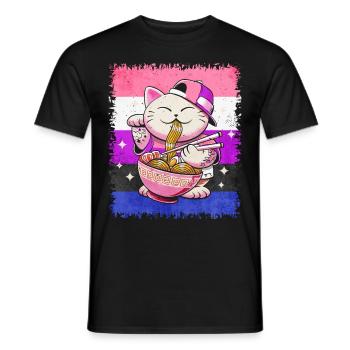 Genre Fluid Pride Flag Japonais Ramen Cat S - T-shirt homme - noir - Devant - AI Model Male 178 light (178cm)
