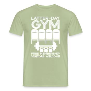 Missionnaire mormon SDJ - T-shirt homme - vert sauge - Devant - AI Model Male 178 light (178cm)
