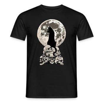 Whimsigoth Halloween Cat Skull Full Moon Gothic - Men's T-Shirt - black - Front - AI Model Male 178 light (178cm)