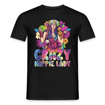 Funny Hippie Peace Girl Tie Dyeing - Men's T-Shirt - black - Front - AI Model Male 178 light (178cm)