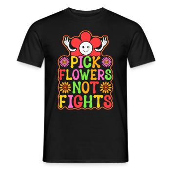 Drôle Hippie Floral Paix Bonté - T-shirt homme - noir - Devant - AI Model Male 178 light (178cm)