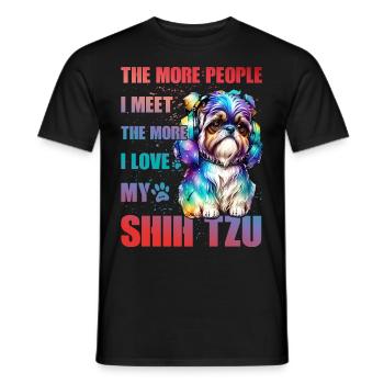 Plus je rencontre de gens, plus j’aime mon Shih Tzu - T-shirt homme - noir - Devant - AI Model Male 178 light (178cm)