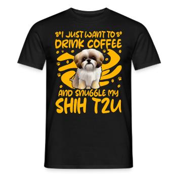 J’ai juste envie de boire un café et de me blottir contre Shih Tzu - T-shirt homme - noir - Devant - AI Model Male 178 light (178cm)