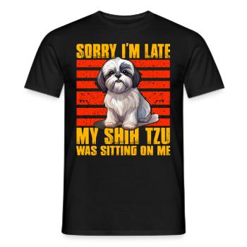Désolé d’être en retard, mon Shih Tzu était assis sur moi - T-shirt homme - noir - Devant - AI Model Male 178 light (178cm)