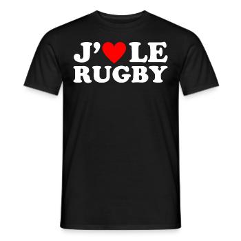 J' aime le rugby cadeau rugbyman coeur rouge - T-shirt homme - noir - Devant - AI Model Male 178 light (178cm)