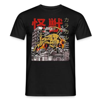 Kaiju Big Floppa Japanese Anime Monster Caracal - Men's T-Shirt - black - Front - AI Model Male 178 light (178cm)