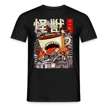 Kaiju Coffee Japanese Anime Monster Caffeine - Men's T-Shirt - black - Front - AI Model Male 178 light (178cm)