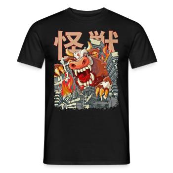 Kaiju Cow Japanese Anime Monster Cattle Heifer - Men's T-Shirt - black - Front - AI Model Male 178 light (178cm)