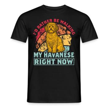 Je préfère marcher mon bichon havanais en ce moment - T-shirt homme - noir - Devant - AI Model Male 178 light (178cm)