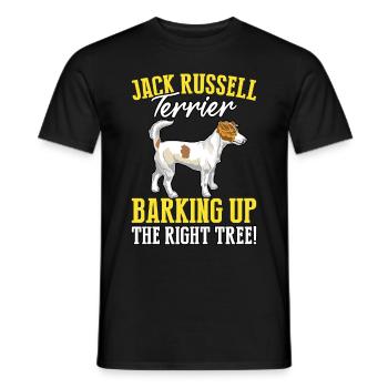 Jack Russell Terrier aboyant sur le bon arbre - T-shirt homme - noir - Devant - AI Model Male 178 light (178cm)