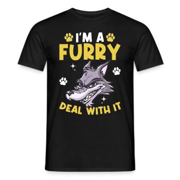 Furry Fandom Fursona Fursuit Wolf - Männer T-Shirt - Schwarz - Vorne - AI Model Male 178 light (178cm)