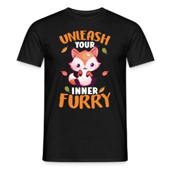Furry Fandom Fursona Fursuit Fuchs - Männer T-Shirt - Schwarz - Vorne - AI Model Male 178 light (178cm)