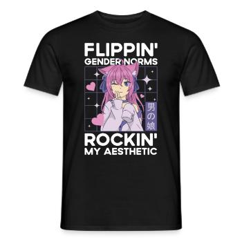 Crossdressing Crossdresser MTF Anime - Men's T-Shirt - black - Front - AI Model Male 178 light (178cm)