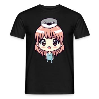 Funny Sacabambaspis Fish Meme Anime Girl - Men's T-Shirt - black - Front - AI Model Male 178 light (178cm)
