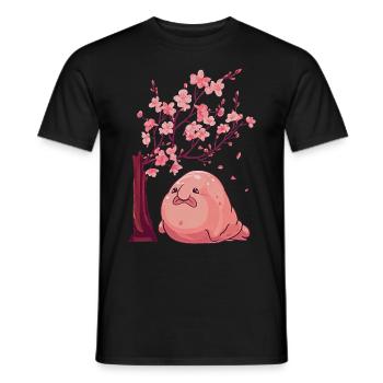 Kawaii Blobfish Japanese Cherry Blossoms - Men's T-Shirt - black - Front - AI Model Male 178 light (178cm)