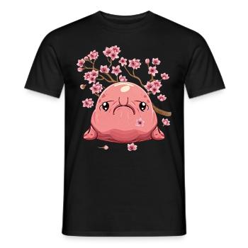 Kawaii Blobfish Japanese Cherry Blossoms - Men's T-Shirt - black - Front - AI Model Male 178 light (178cm)