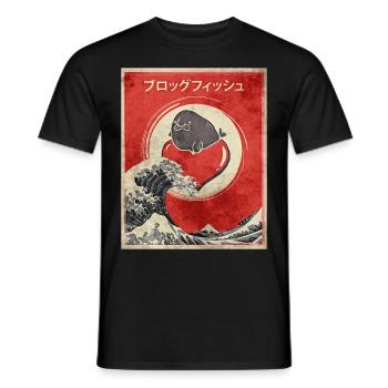 Blobfish japonais Kanagawa Wave Retro Poster - T-shirt homme - noir - Devant - AI Model Male 178 light (178cm)