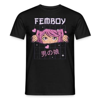 Femboy Crossdressing Crossdresser MTF Anime - Men's T-Shirt - black - Front - AI Model Male 178 light (178cm)