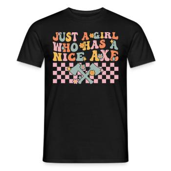 Groovy Axe Throwing Girl - Men's T-Shirt - black - Front - AI Model Male 178 light (178cm)