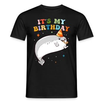 Sacabambaspis Fish Meme Birthday Party - Men's T-Shirt - black - Front - AI Model Male 178 light (178cm)