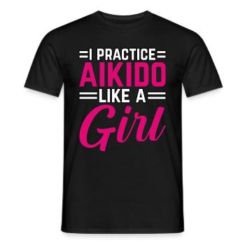 Ich praktiziere Aikido wie ein Mädchen - Männer T-Shirt - Schwarz - Vorne - AI Model Male 178 light (178cm)