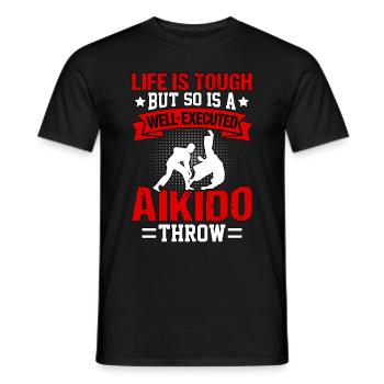 Das Leben ist hart, aber ein gut ausgeführtes Aikido ist es auch - Männer T-Shirt - Schwarz - Vorne - AI Model Male 178 light (178cm)