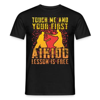 Berühre mich und deine erste Aikido-Stunde ist kostenlos - Männer T-Shirt - Schwarz - Vorne - AI Model Male 178 light (178cm)