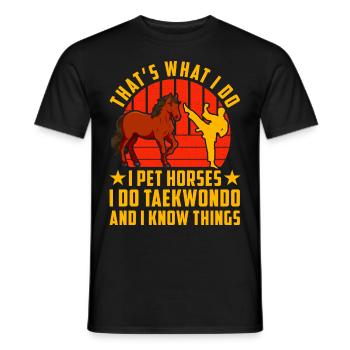 C’est ce que je fais, je caresse les chevaux, je fais du taekwondo et je - T-shirt homme - noir - Devant - AI Model Male 178 light (178cm)
