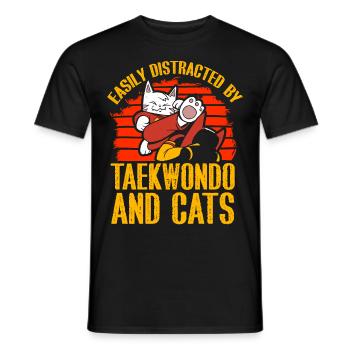 Facilement distrait par le taekwondo et les chats - T-shirt homme - noir - Devant - AI Model Male 178 light (178cm)