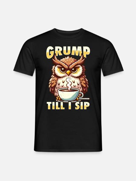 Mürrische Eule Mit Kaffee-morgenstimmung - Männer T-Shirt - Schwarz