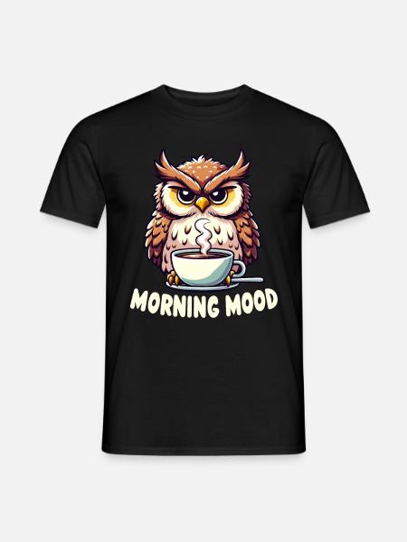 Hibou avec humeur matinale au café - T-shirt homme - noir