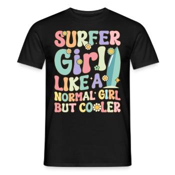 Surfing Girl Female Surfer - Men's T-Shirt - black - Front - AI Model Male 178 light (178cm)