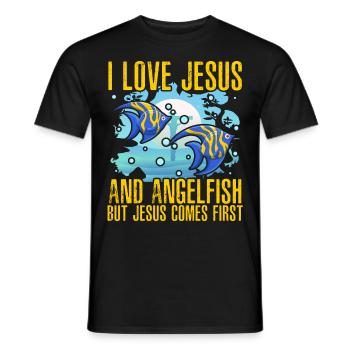 Ich liebe Jesus und den Kaiserfisch, aber Jesus steht an erster Stelle - Männer T-Shirt - Schwarz - Vorne - AI Model Male 178 light (178cm)