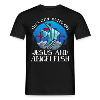 This Girl runs on Jesus and Angelfish - Men's T-Shirt - black - Front - AI Model Male 178 light (178cm)
