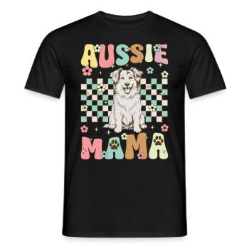 Aussie Mama Groovy Austrialian Shepherd Mom - Men's T-Shirt - black - Front - AI Model Male 178 light (178cm)