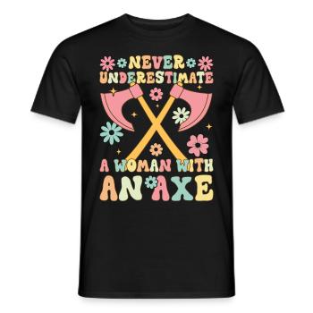 Une femme avec une hache Groovy Hache Lancer Femelle - T-shirt homme - noir - Devant - AI Model Male 178 light (178cm)