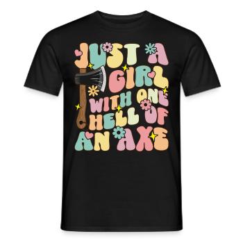 Fille avec une hache infernale fille de lancer de hache - T-shirt homme - noir - Devant - AI Model Male 178 light (178cm)
