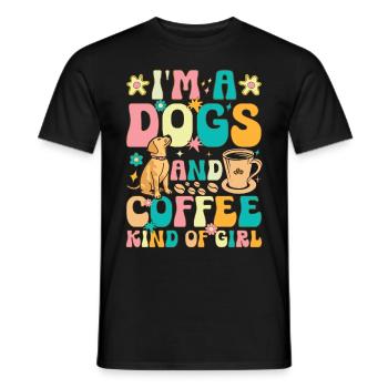 I'm A Dog And Coffee Kind Of Girl Groovy - Men's T-Shirt - black - Front - AI Model Male 178 light (178cm)