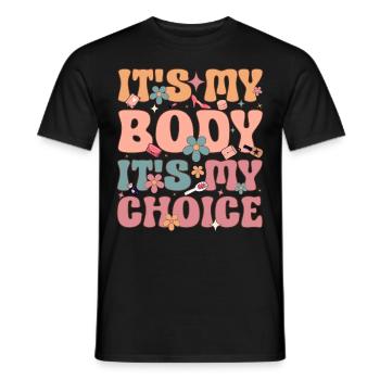 Groovy Féministe Féminisme Féminin C’est mon corps I - T-shirt homme - noir - Devant - AI Model Male 178 light (178cm)