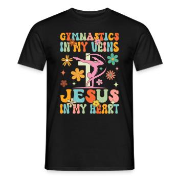 Gymnastics in Veins Jesus in My Heart Groovy T - Men's T-Shirt - black - Front - AI Model Male 178 light (178cm)