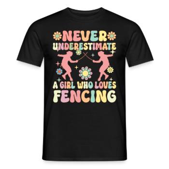 Ein Mädchen, das das Fechten liebt Groovy Foil Sab - Männer T-Shirt - Schwarz - Vorne - AI Model Male 178 light (178cm)