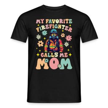 Mein Lieblingsfeuerwehrmann nennt mich Mama Groovy - Männer T-Shirt - Schwarz - Vorne - AI Model Male 178 light (178cm)