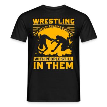 Wrestling the art of folding clothes with people - Men's T-Shirt - black - Front - AI Model Male 178 light (178cm)