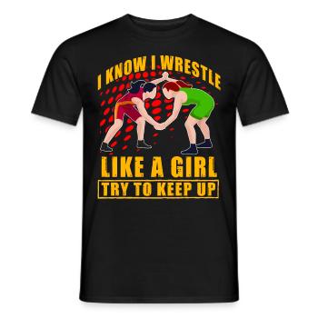 Je sais que je lutte comme une fille, j’essaie de suivre - T-shirt homme - noir - Devant - AI Model Male 178 light (178cm)