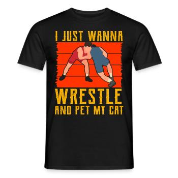 Je veux juste lutter et caresser mon chat - T-shirt homme - noir - Devant - AI Model Male 178 light (178cm)
